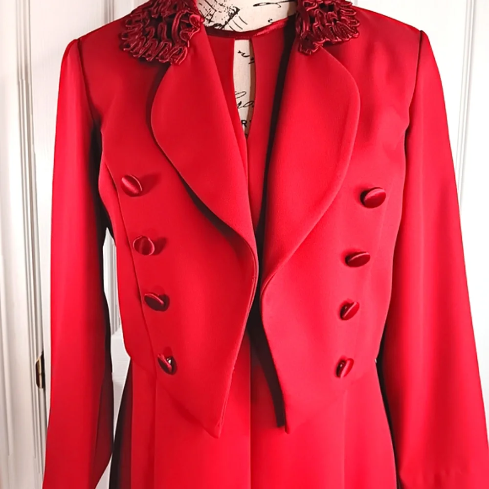 Petite Sophisticate Red Formal Midi Dress Size 8 With Bolero Jacket Wedding - Picture 4 of 16